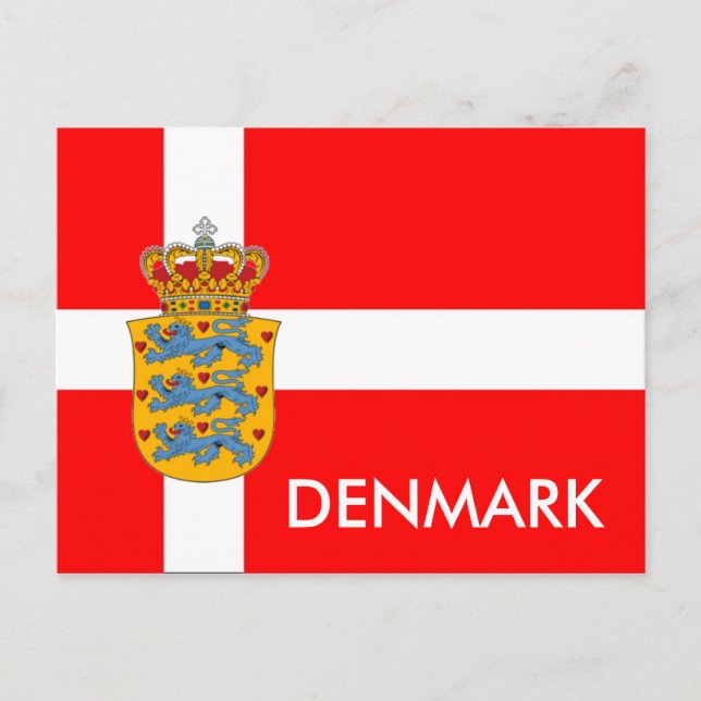 Postale Danemark Drapeau & Armoiries Carte postale! (Devant)