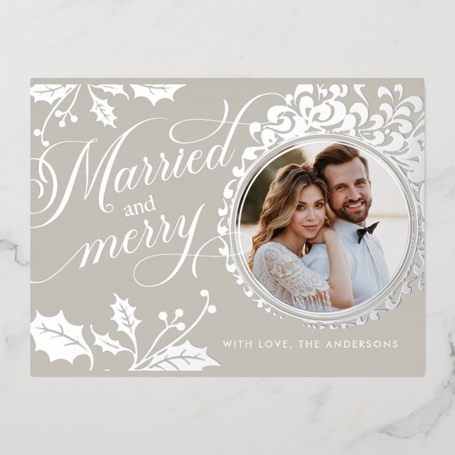 Postale De Vacances En Aluminium Calligraphie élégante 1 Photo Feuille métal Carte  (Recto)