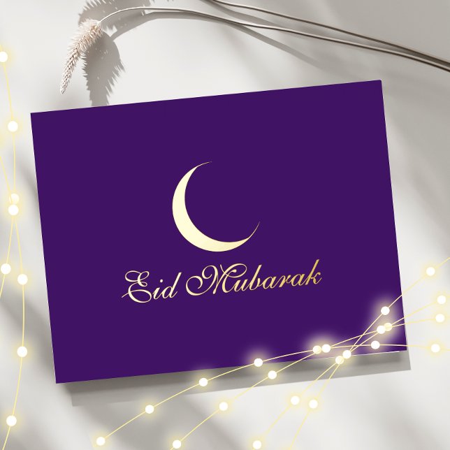 Postale De Vacances En Aluminium Carte Crescent Gold Foil Eid Moubarak (Créateur téléchargé)