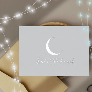 Postale De Vacances En Aluminium Carte Crescent Silver Foil Eid Moubarak