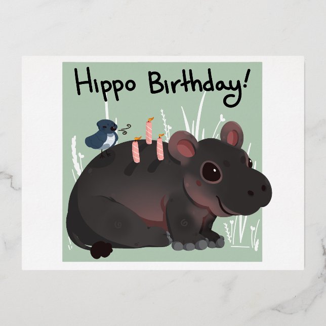 Postale De Vacances En Aluminium Carte d'anniversaire Hippo (Recto)