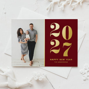 Postale De Vacances En Aluminium Carte photo Nouvel An 2027 Typographie Gras Bourgo