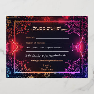 Postale De Vacances En Aluminium Cyber-Médiéval Fusion Wedding Carte RSVP REAL FOIL