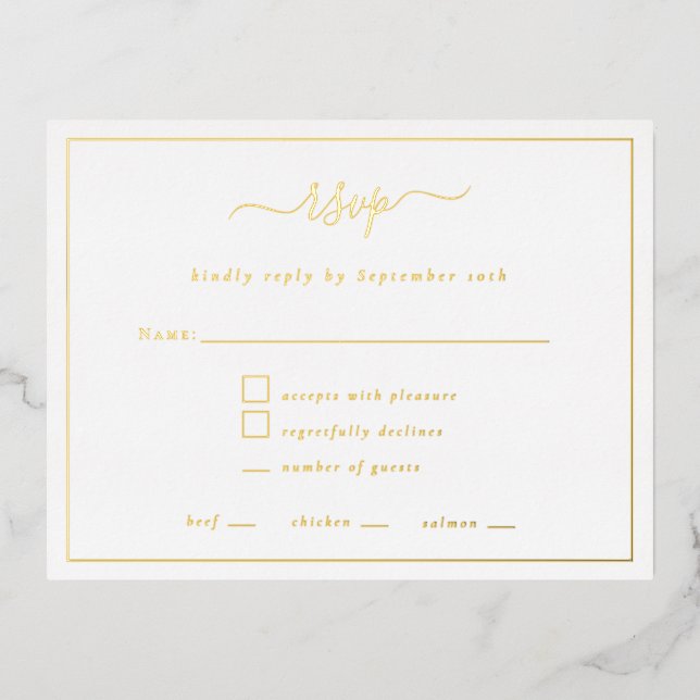 Postale De Vacances En Aluminium Élégant Script Frontale Carte RSVP Luxe Foil (Recto)