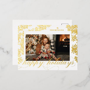 Postale De Vacances En Aluminium Foil Script Happy Holidays Foliage Photo Carte pos