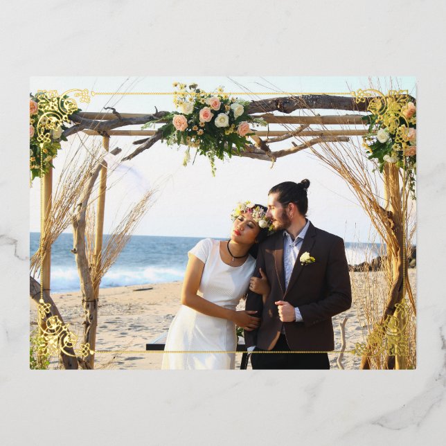 Postale De Vacances En Aluminium Mariage photo couple avec cadre élégant Carte (Recto)