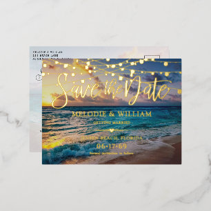 Postale De Vacances En Aluminium Real Foil Tropical Beach Enregistrer la date Carte