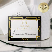 RSVP Réponse Art Déco Classic Black Gold Carte Pos