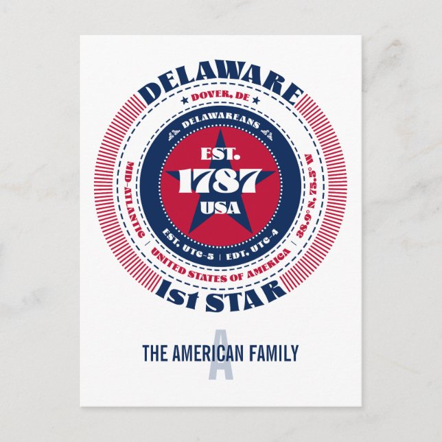 Postale Delaware, Dover, DE Patriotic Monogramme Carte Pos (Devant)