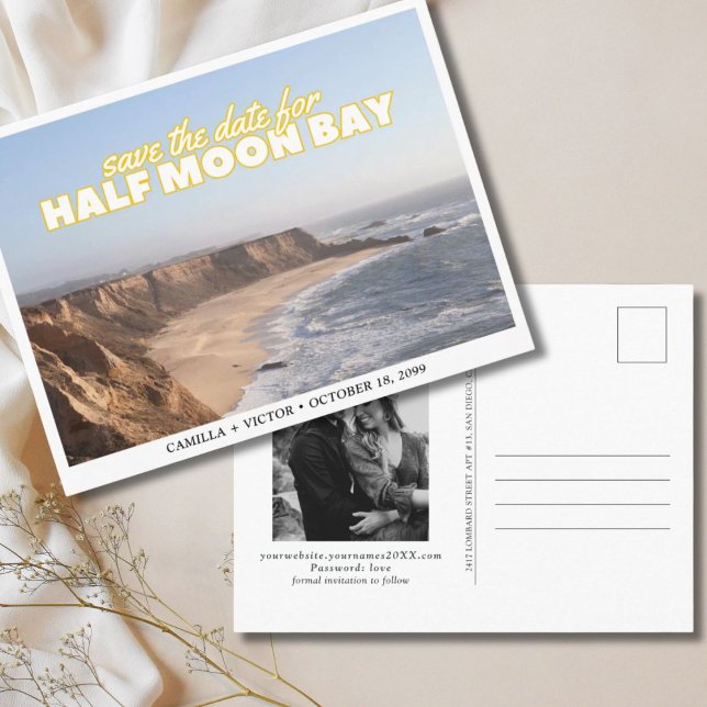 Postale Demi-lune Baie mariage Enregistrer la date Carte p (Half Moon Bay Wedding Save the Date)