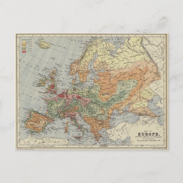 Postale Densité démographique | Carte européenne (Devant)