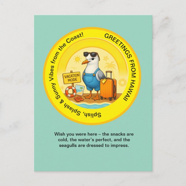 Postale destination ensoleillée amusante carte de voeux de (Devant)