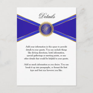 Postale Détails Carte Royal Blue Elegance avec Monogramme