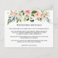 Détails du mariage Carte d'insertion de fleurs ros