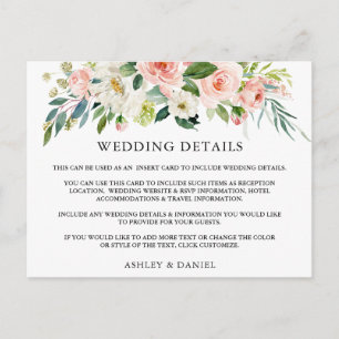 Postale Détails du mariage Carte d'insertion de fleurs ros