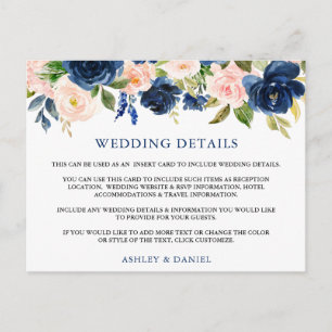 Postale Détails du mariage Carte d'insertion Florale Rose 