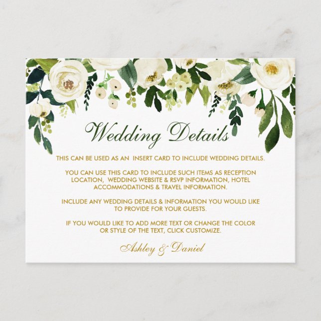Postale Détails du Mariage Floral Vert Insérer une carte (Devant)