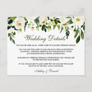 Postale Détails du Mariage vert floral Insérer une carte