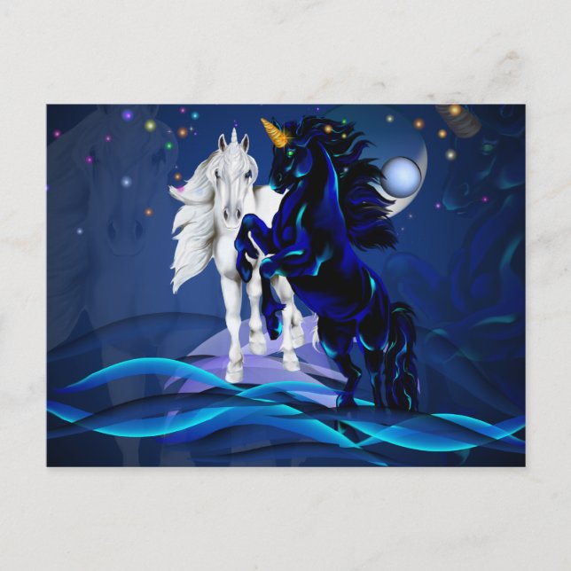 Postale Deux licornes et carte WavesPost (Devant)