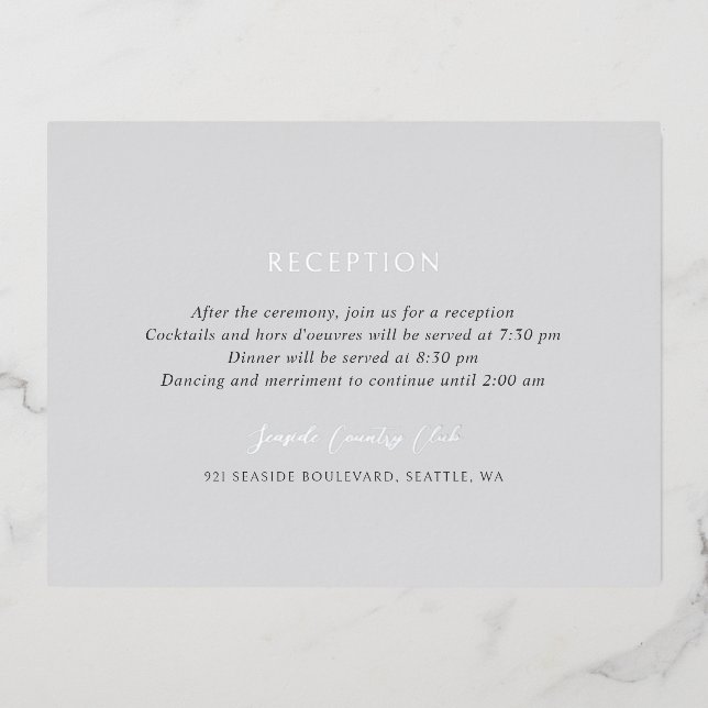 Postale D'invitation À Feuilles D'aluminium Andrea Grey Elegant Wedding Foil Carte de boîtier (Recto)