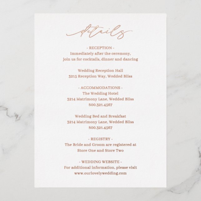 Postale D'invitation À Feuilles D'aluminium Carte classique élégante de clôture de mariage (Recto)