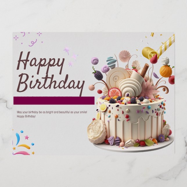 Postale D'invitation À Feuilles D'aluminium Carte d'anniversaire (Recto)