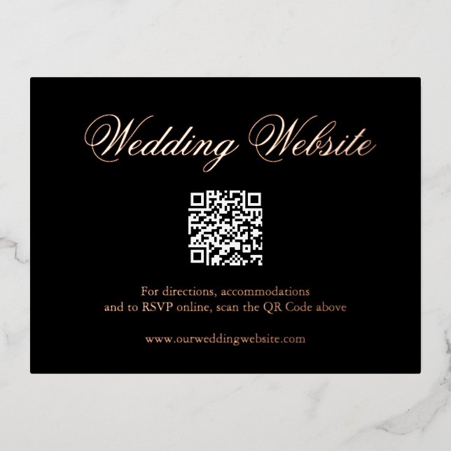 Postale D'invitation À Feuilles D'aluminium Carte de boîtier Mariage de code QR noir tradition (Recto)