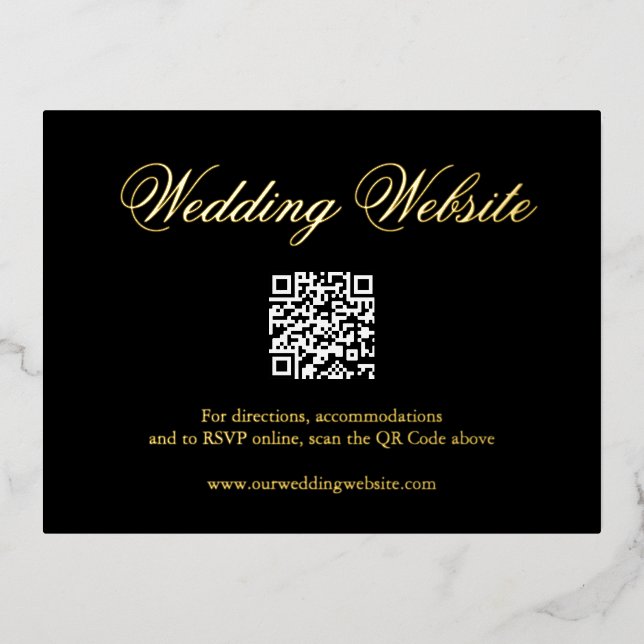 Postale D'invitation À Feuilles D'aluminium Carte de boîtier Mariage de code QR noir tradition (Recto)
