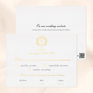 Postale D'invitation À Feuilles D'aluminium Carte de boîtier Mariage RSVP Monogramme doré