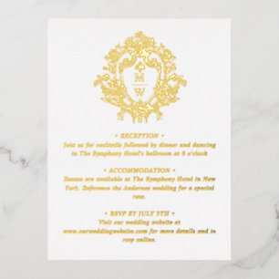 Postale D'invitation À Feuilles D'aluminium Carte de détail de mariage au blason de monogramme
