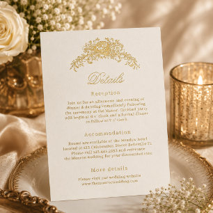 Postale D'invitation À Feuilles D'aluminium Carte de détails de mariage de luxe vintage floral