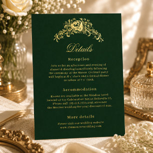 Postale D'invitation À Feuilles D'aluminium Carte de détails de mariage élégante émeraude rége