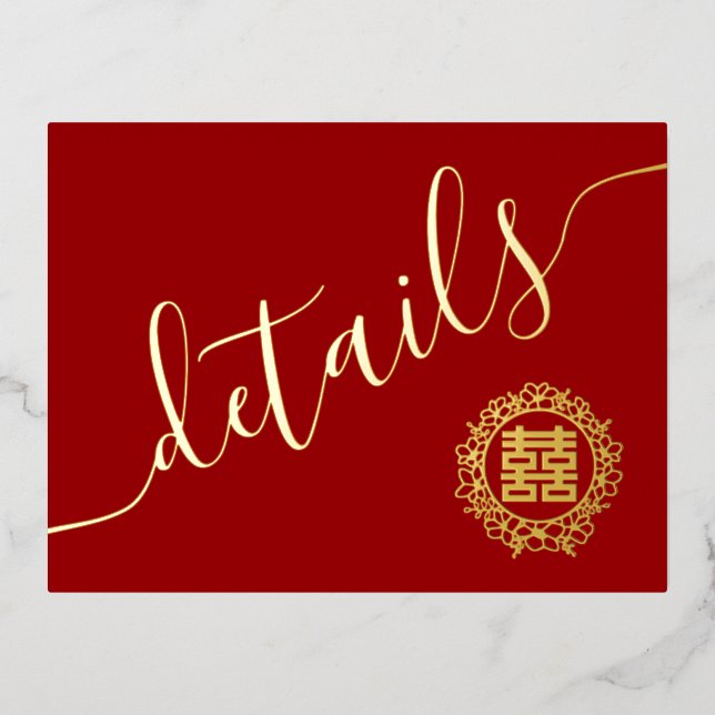 Postale D'invitation À Feuilles D'aluminium Carte de détails du mariage chinois de couronnes f (Recto)