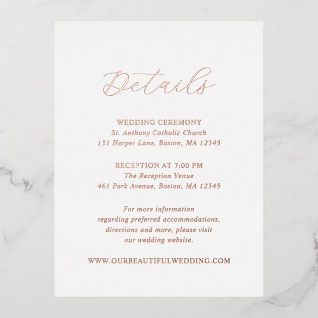 Postale D'invitation À Feuilles D'aluminium Carte de fermeture de mariage classique et élégant (Recto)