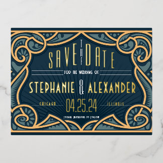 Postale D'invitation À Feuilles D'aluminium Carte de rappel Art Nouveau en feuille d'or