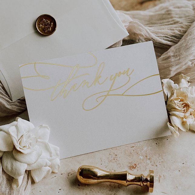 Postale D'invitation À Feuilles D'aluminium Carte de remerciements Mariage de luxe romantique  (Romantic Luxury Gold Foil Wedding Thank You Card)