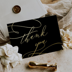 Postale D'invitation À Feuilles D'aluminium Carte de remerciements romantique Black et Gold Fo
