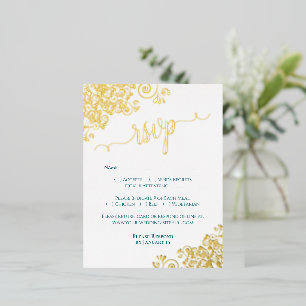Postale D'invitation À Feuilles D'aluminium Carte de réponse de mariage élégante avec feuille