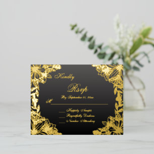 Postale D'invitation À Feuilles D'aluminium Carte de réponse de mariage en or noir luxueux ave