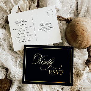 Postale D'invitation À Feuilles D'aluminium Carte de réponse de mariage luxe noir en or avec p