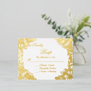 Postale D'invitation À Feuilles D'aluminium Carte de réponse de mariage luxueuse blanche et or
