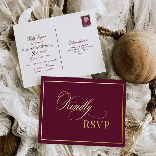 Postale D'invitation À Feuilles D'aluminium Carte de réponse de mariage luxueuse bordeaux clas