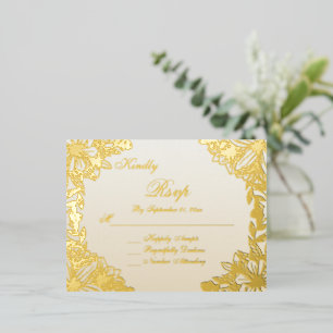 Postale D'invitation À Feuilles D'aluminium Carte de réponse de mariage luxueuse en ivoire et