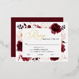 Postale D'invitation À Feuilles D'aluminium Carte de réponse en feuille d'or pour mariage flor