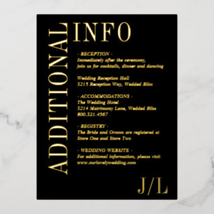 Postale D'invitation À Feuilles D'aluminium Carte d'enveloppe de mariage moderne noire et doré