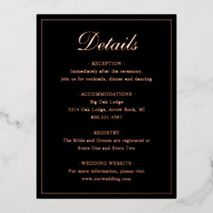 Postale D'invitation À Feuilles D'aluminium Carte Mariage noir et Rose Gold Foil