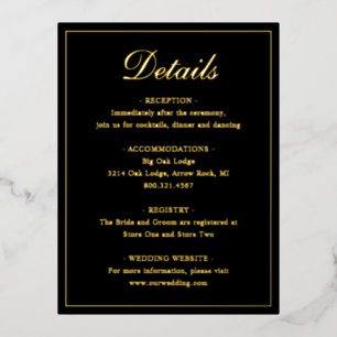 Postale D'invitation À Feuilles D'aluminium Carte Mariage traditionnelle Black Gold Foil