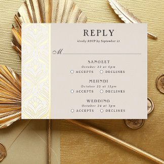 Postale D'invitation À Feuilles D'aluminium Carte RSVP Art Deco Gold Floral Mariage multi-évén