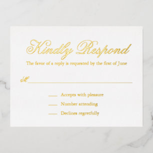 Postale D'invitation À Feuilles D'aluminium Carte RSVP classique de mariage élégant