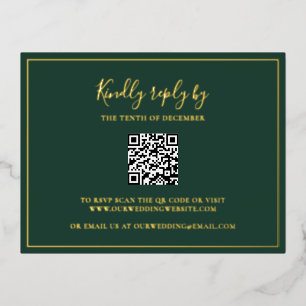 Postale D'invitation À Feuilles D'aluminium Carte RSVP de Mariage du code QR vert traditionnel